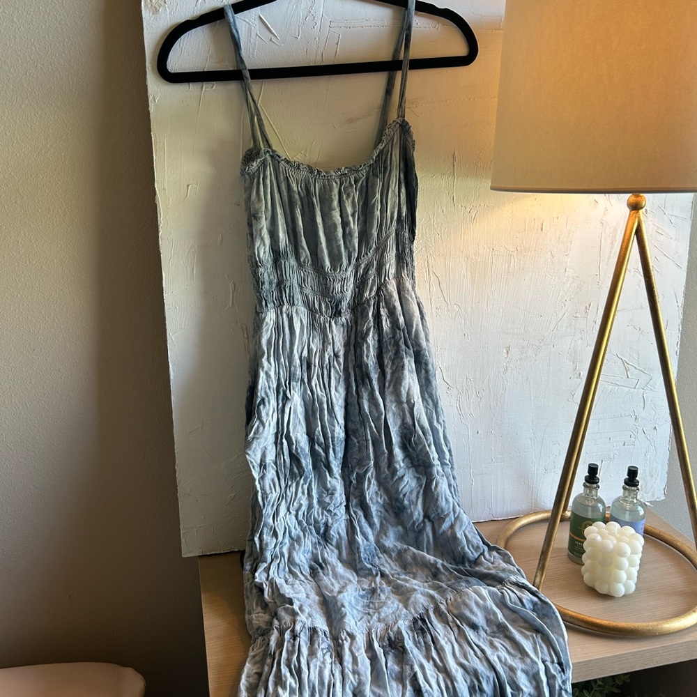 All in Favor Gray Tie-Dye Maxi Dress